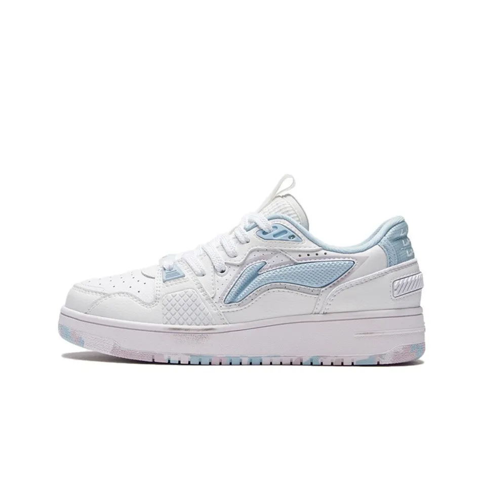 LiNing Durable Breathable Low-Top Skateboard Shoes Women's White Blue
