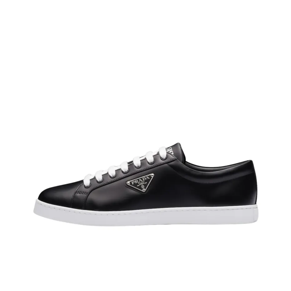 PRADA Brushed Sneakers Leather Black Black White