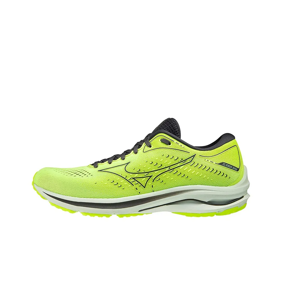 Mizuno Wave Rider 25 Износостойкий и Легкий Низкий Топ Беговые кроссовки Мужские Неоново-желтый