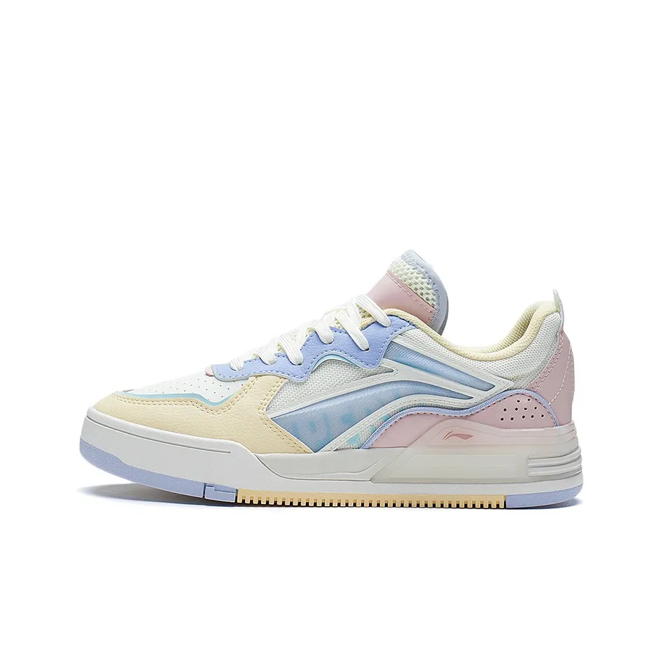 LiNing Wave Non slip Lightweight Low Top Skateboard Shoes Women's White Pink Yellow