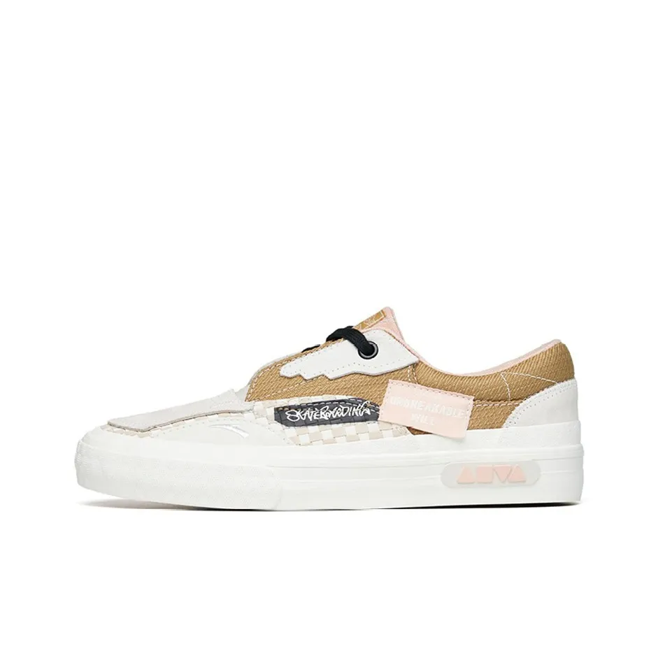 ANTA Jie AO Walk Low Топ Скейтборд Кроссовки Женские Серо-желтый Белый Кружево Вверх Версия