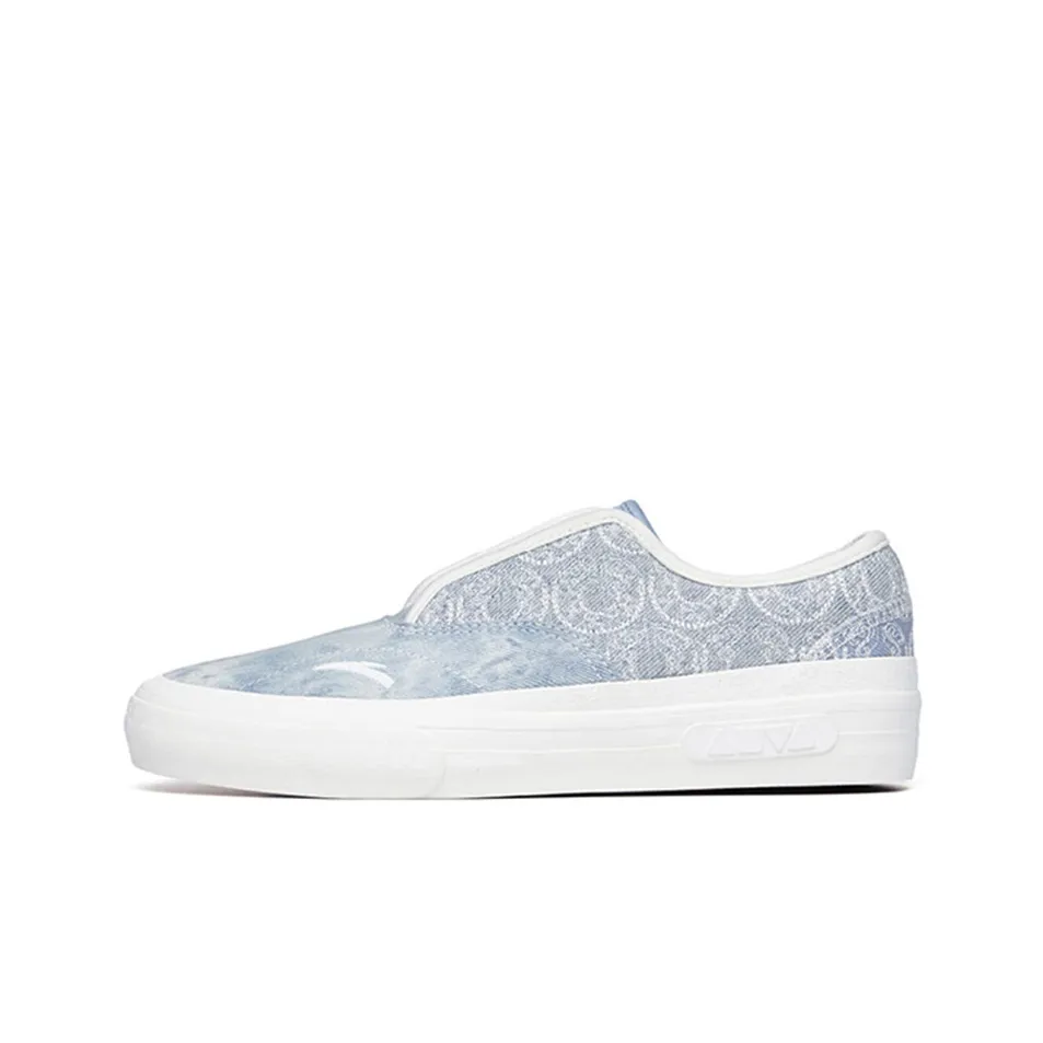 Anta Qian Xing Low Top Skateboard Shoes Women's Gray Blue Slip on Version