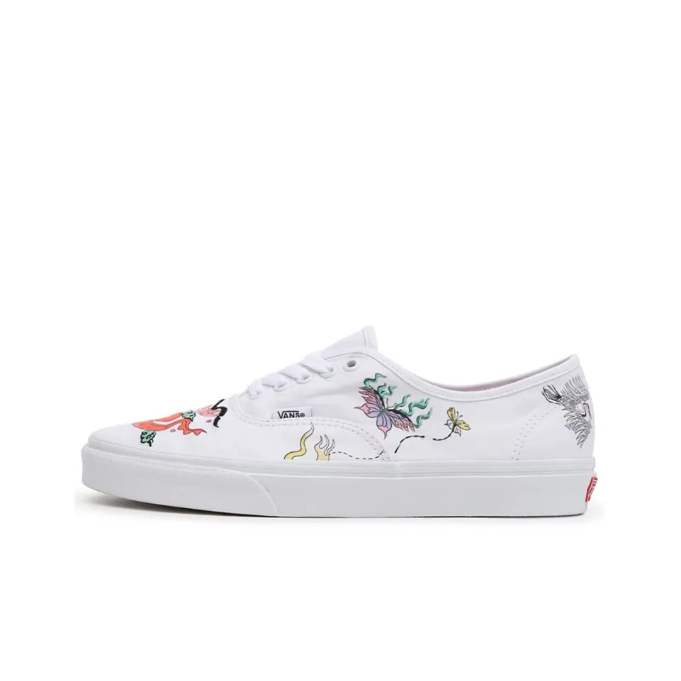 Vans Authentic Classic Casual Skateboarding Shoes Unisex White Chinese Style Printing 'White Pink Black'
