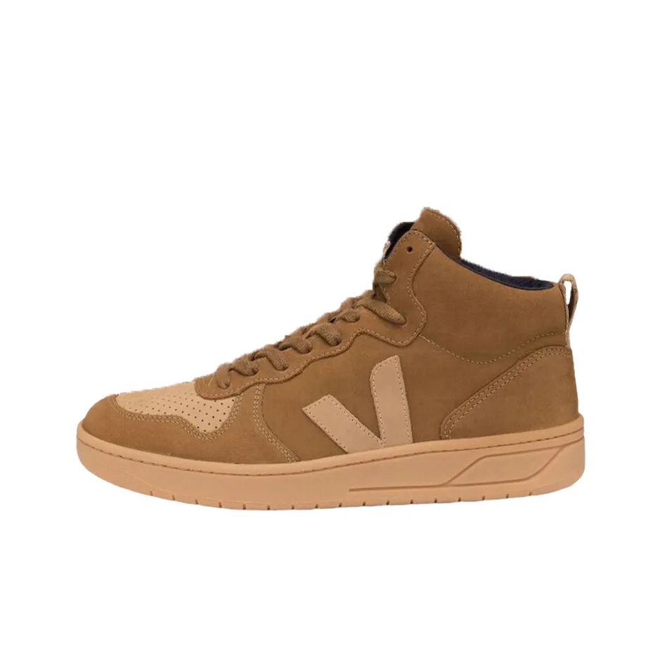 VEJA V 15 Mid Top Stylish Skateboarding Shoes Unisex Brown Yellow