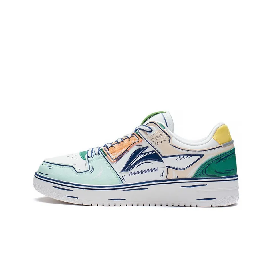 LiNing Abrasion Resistant Breathable Low Top Skateboard Shoes Men's White Green