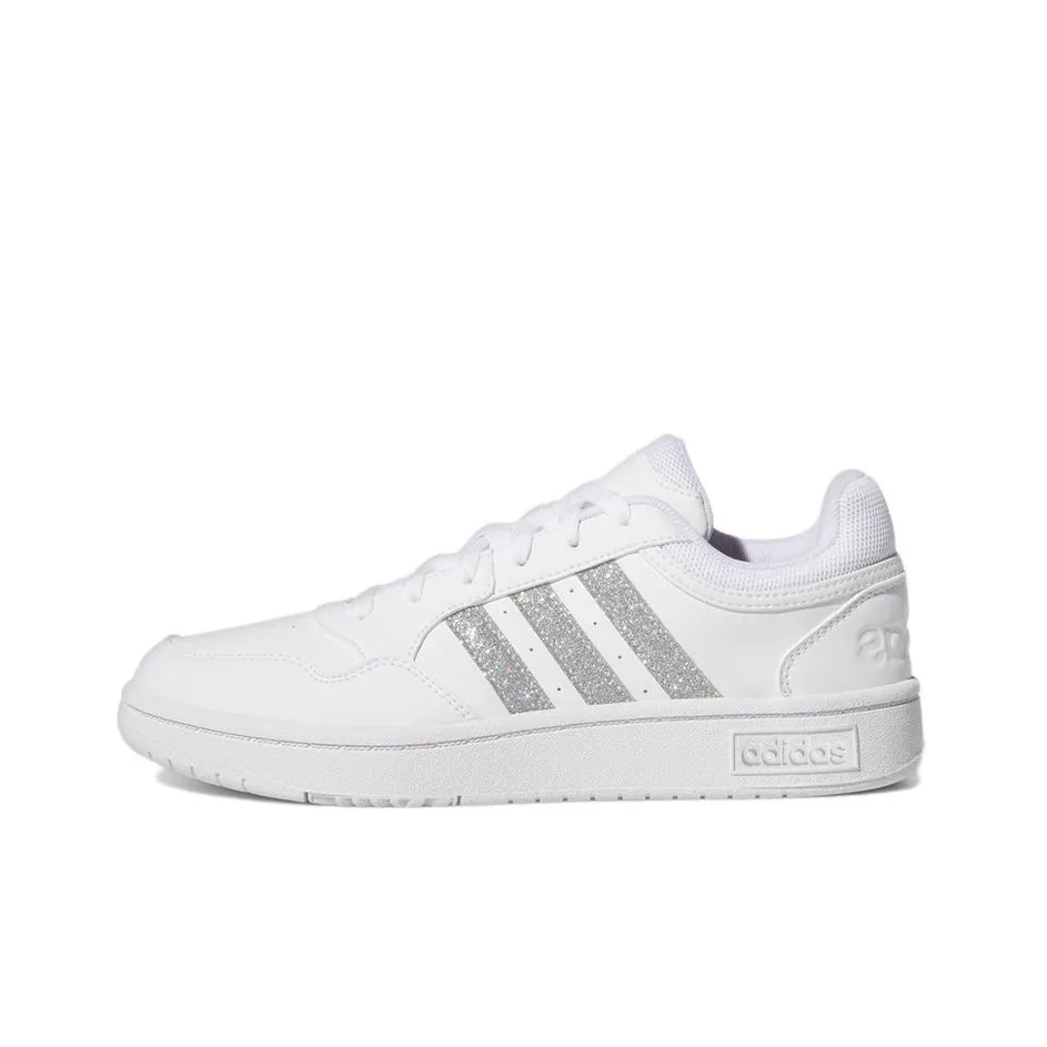 Adidas Hoops 3.0 Low Cut Tennis Shoes 'White Silver Metallic' Women's