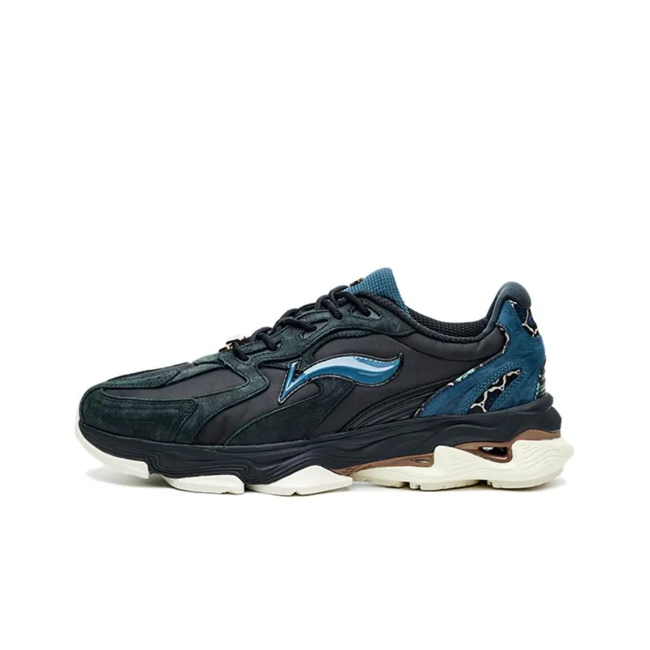LI NING 1990 Cushioned Anti Slip And Wear Resistant Lightweight Low Top Running Shoes Men's Black Green
