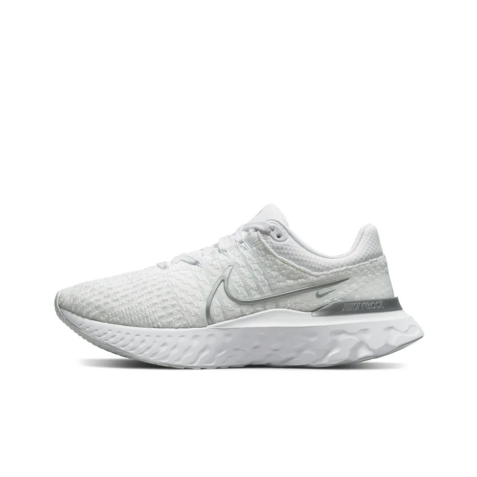 Nike React Infinity Run Flyknit 3 White Metallic Silver Women's