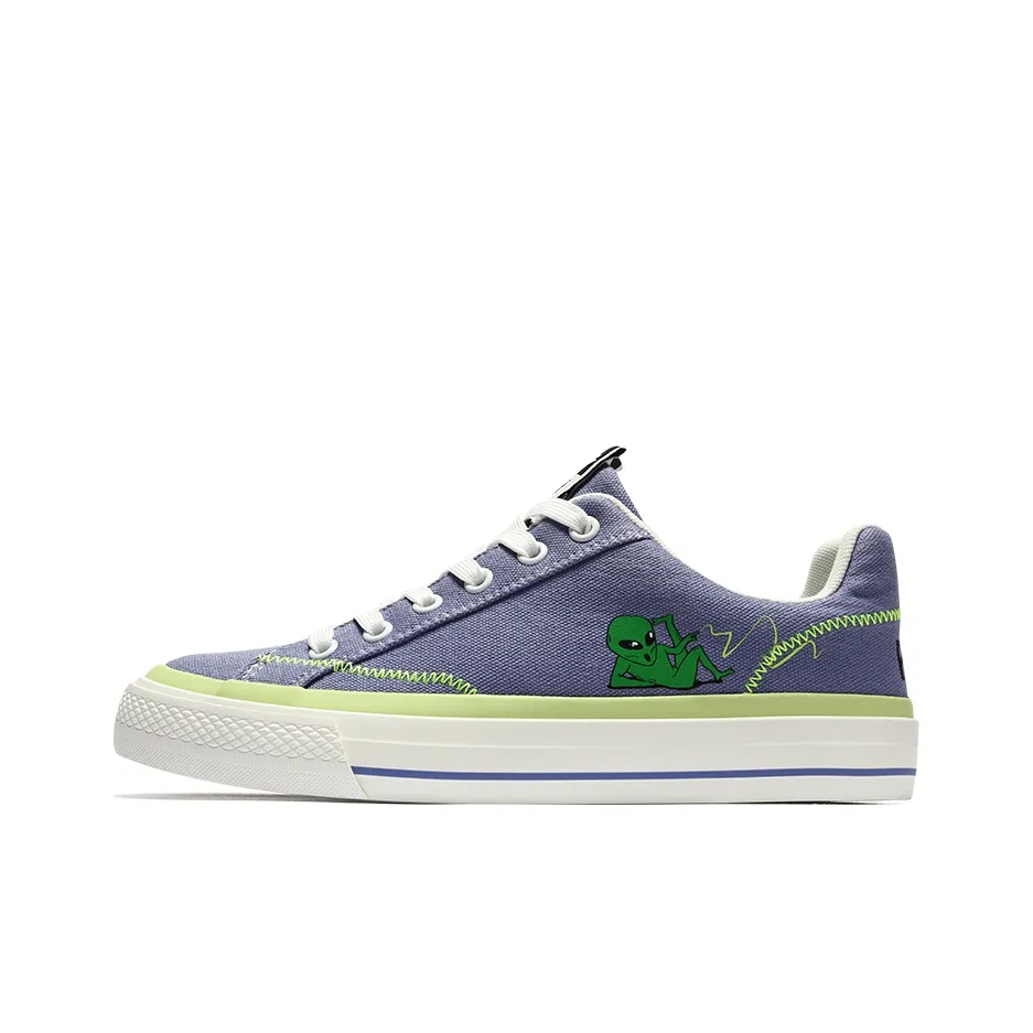 PONY Winner Alien Print Abrasion Resistant, Lightweight, And Breathable Low Top Skateboard Shoes Unisex Purple