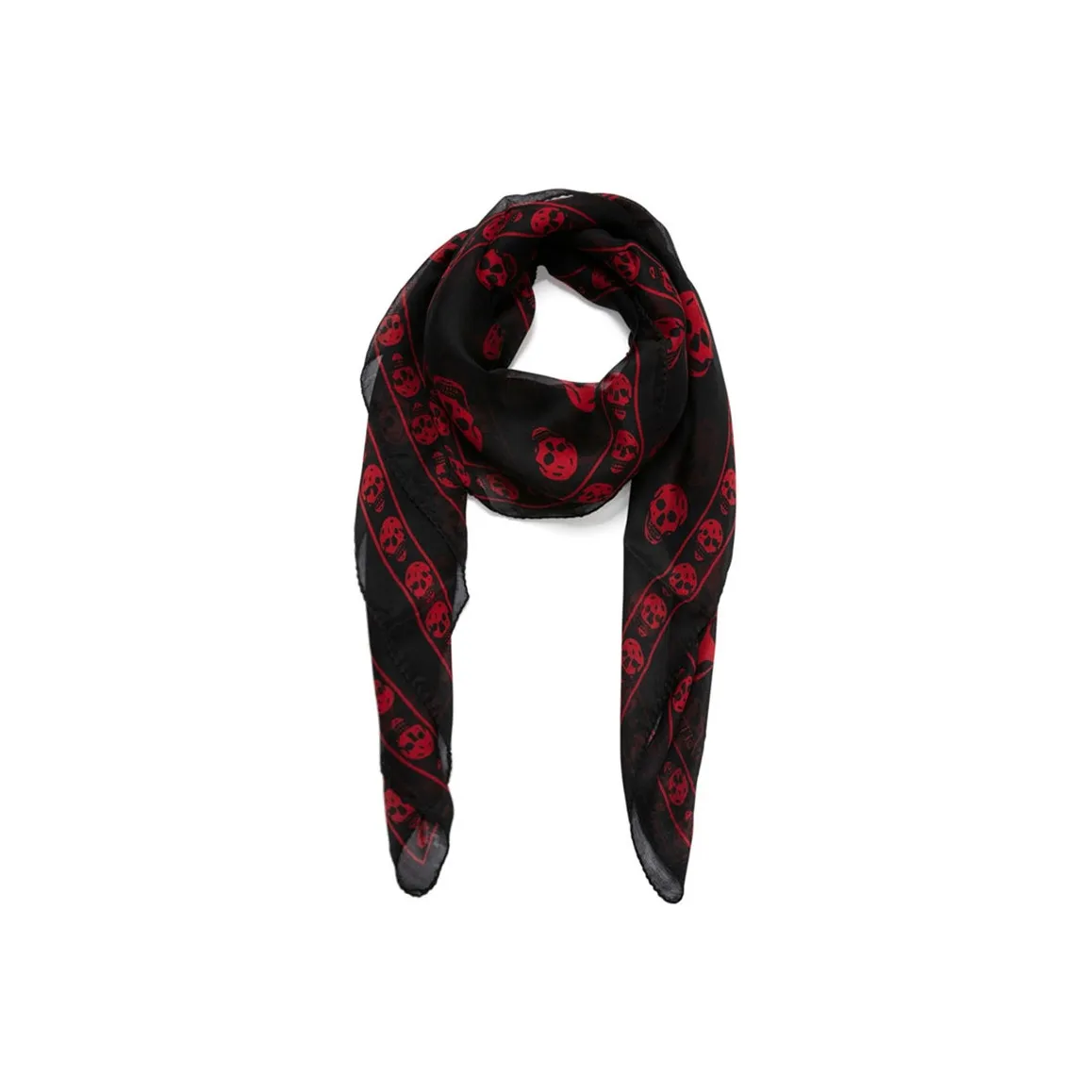 Alexander McQueen Classic Skull Printed Frayed Edeg Scarf