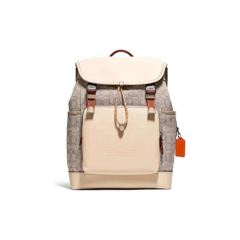 COACH Canvas With Leather Travel Bag Backpack Tubas Men's Beige