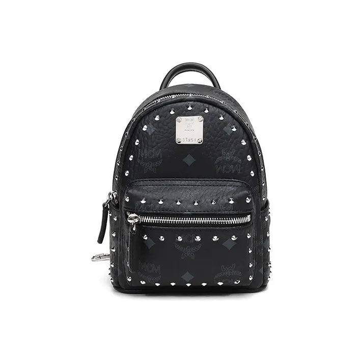 MCM Stark Visetos Artificial Leather Backpack Extra Mini Women's Black