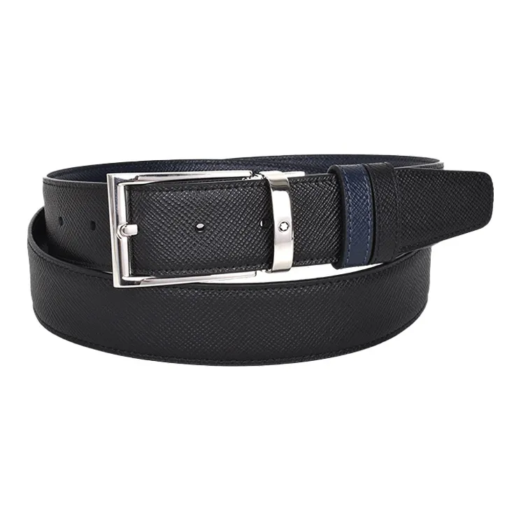 MONTBLANC Large Class Collection Business Double Sided Two Tone Dual Use Leather Belt Men's Black/Blue Width  3.5cm