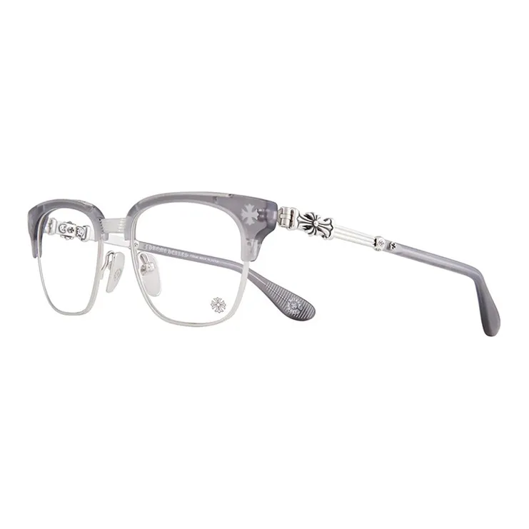 Chrome Hearts Plate And Metal Square Eyeglass Frames Unisex Smoke Gray
