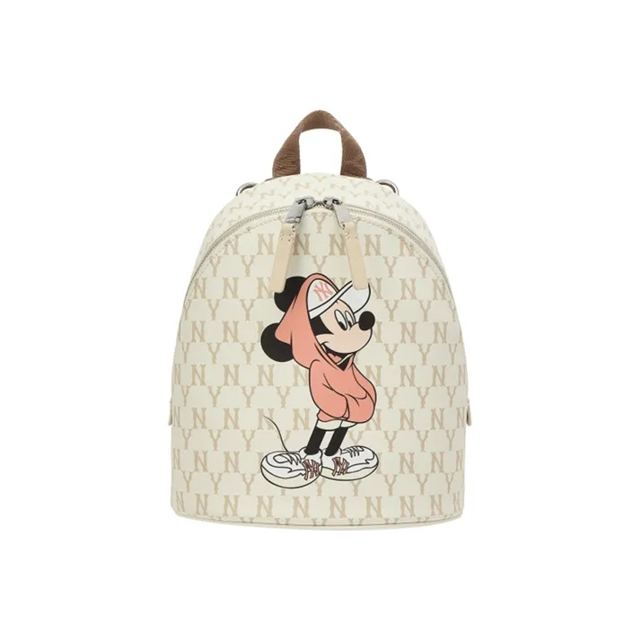 MLB Disney Collaboration Artificial Leather Polyester Backpack Mini Unisex Beige/Black