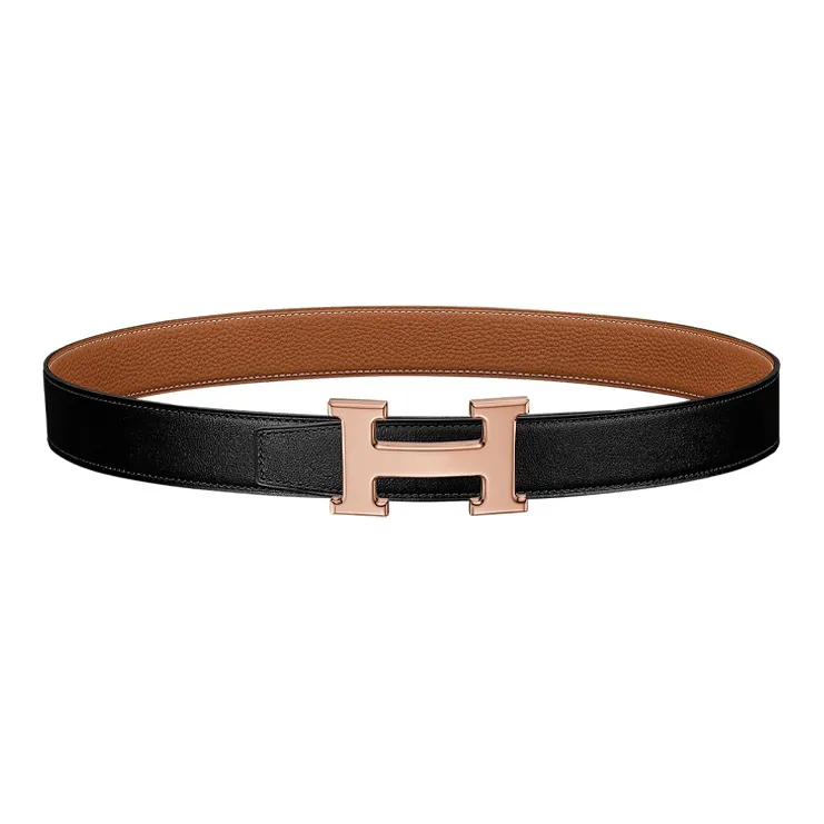 HERMES Togo Calfskin Double Sided Leather Belt Leather Belts Men's Black Brown Width  3.2cm