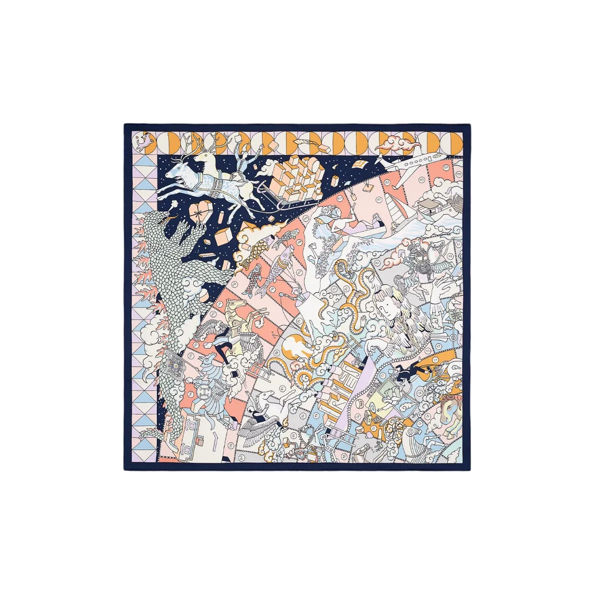 HERMES Silk Scarves Unisex Ocean Blue