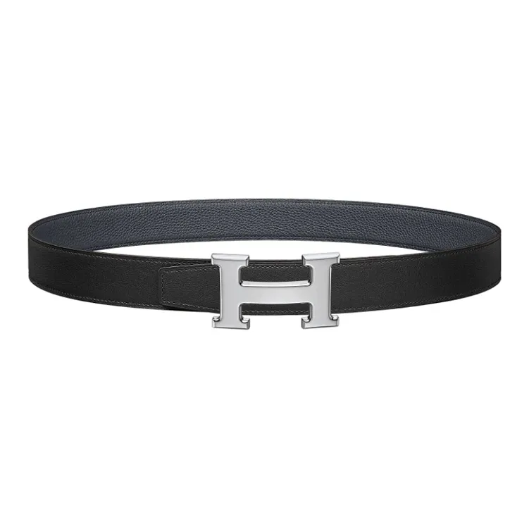 HERMES H Belt Buckle Togo Calfskin Double Sided Leather Belt Leather Belts Unisex Black Midnight Blue 3.2cm