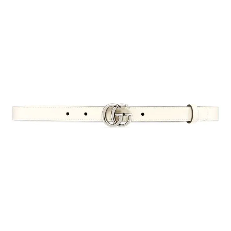 GUCCI GG Double G Strap Buckle Smooth Closure Leather Belts Women's White Width 2cm