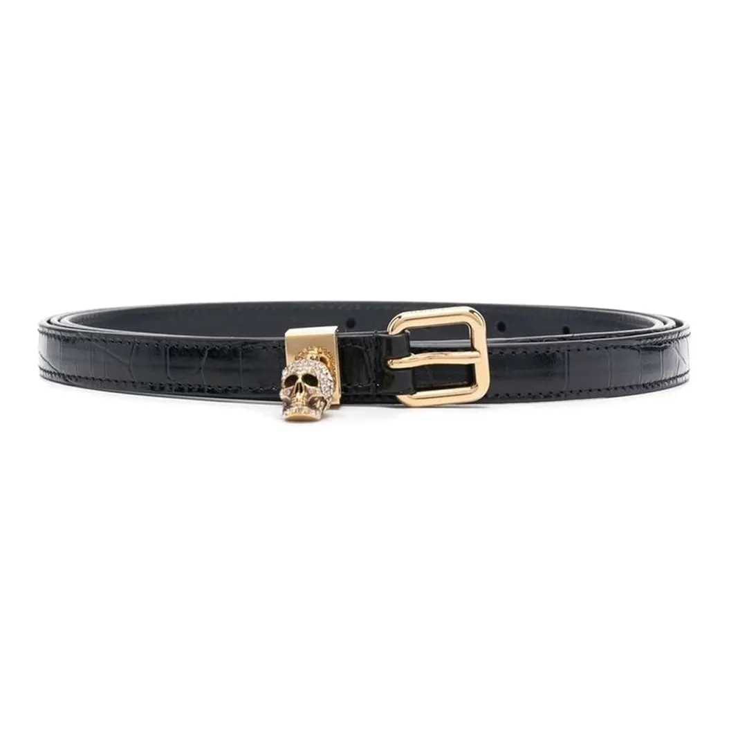 Alexander McQueen Skull Croc Embossed Double Belt Gold tone