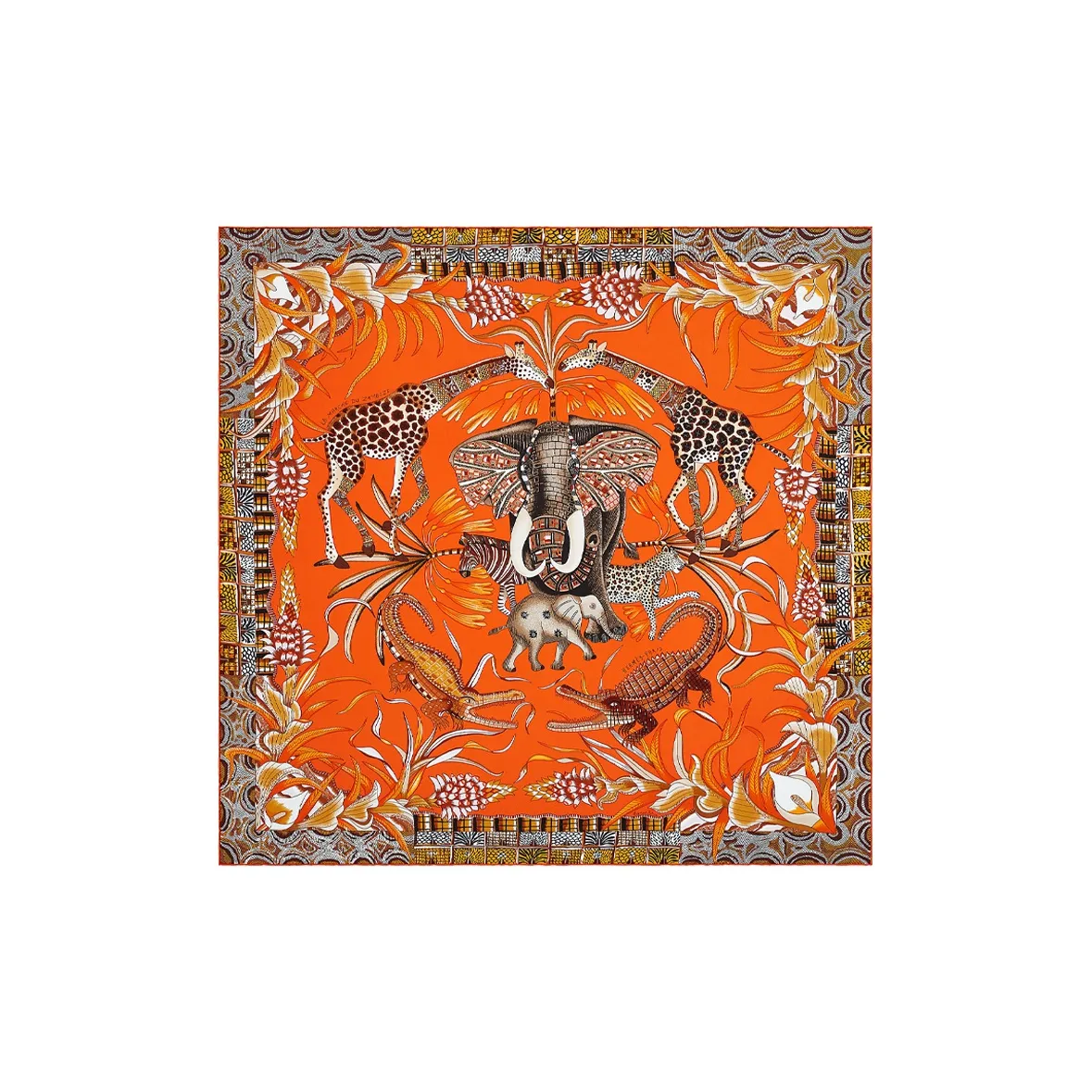 HERMES La Marche Du Zambeze Silk Scarves Women's