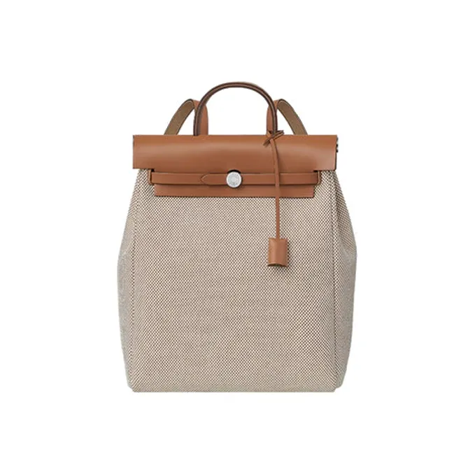 HERMES Herbag Zip Viking Canvas With Hunter Cow Leather Backpack Regular Unisex Tan