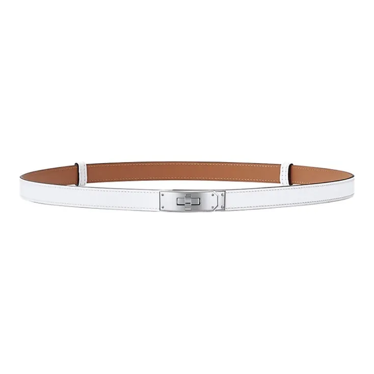 HERMES Kelly Leather Belts Unisex Milk White