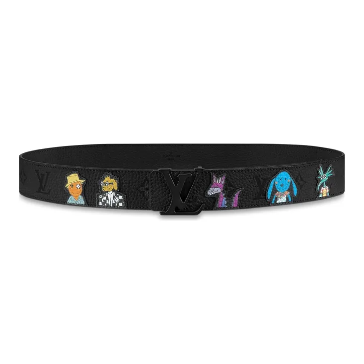 LOUIS VUITTON Cow Leather Belts Men's Black Width 4cm