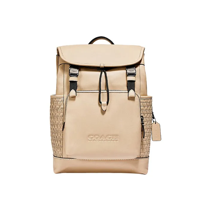 COACH League Cow Leather, Leather Woven Travel Bag Backpack Tubas Men's Beige