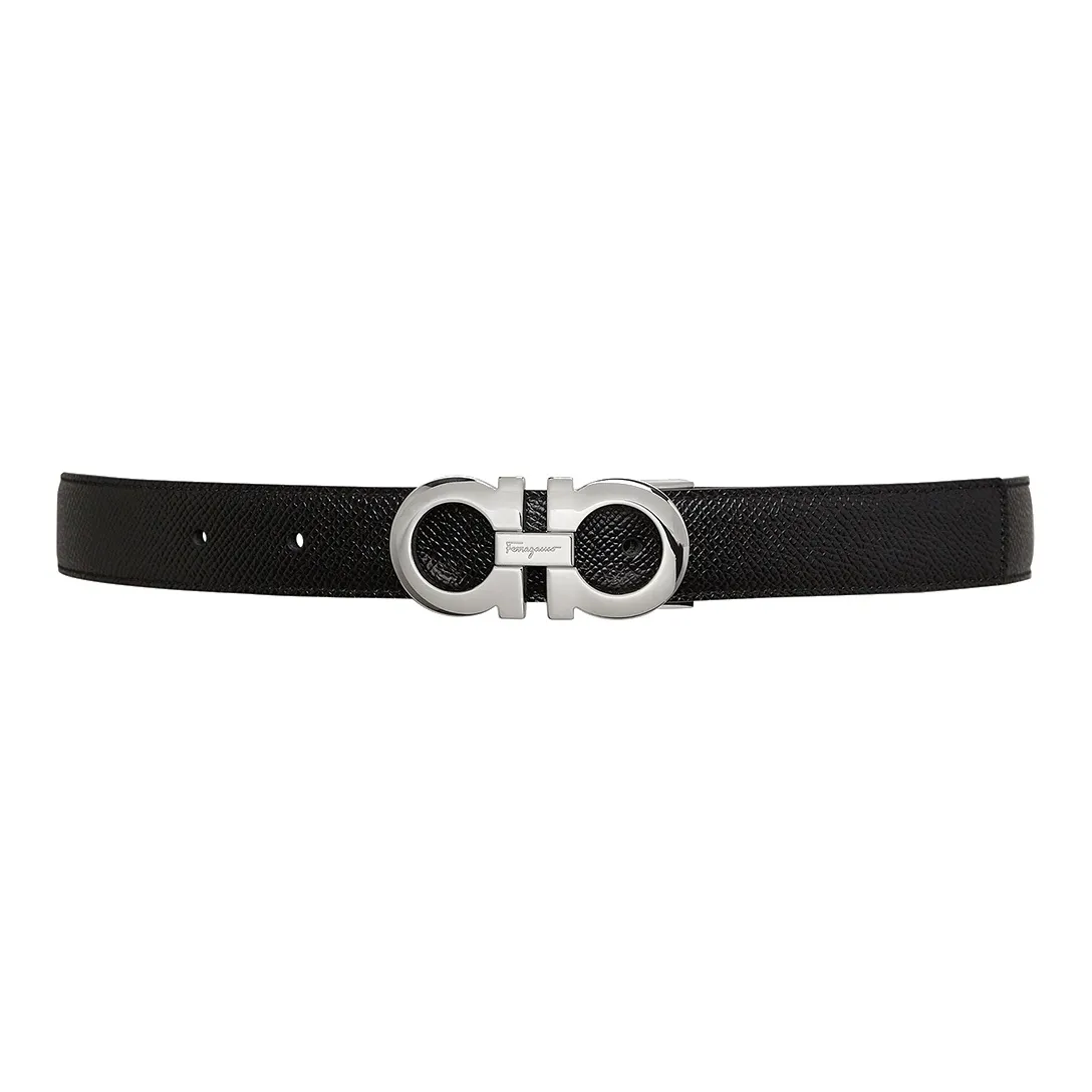 FERRAGAMO Cow Leather Leather Belts Men's Two-Tone Black/Blue Width: 2.5cm