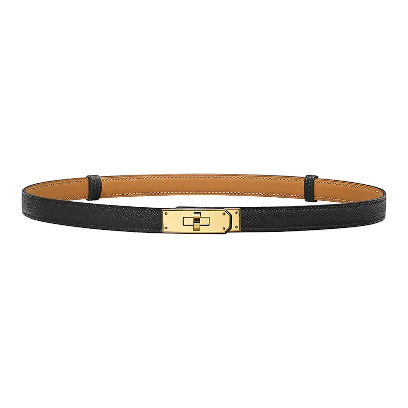 HERMES Cow Leather Belts Women's Black 1.8cm