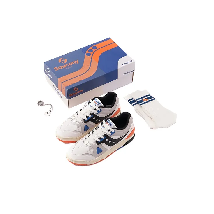 Saucony Cross 90 Slip-on Устойчивый к истиранию Низкий Топ Скейтборд Кроссовки Унисекс Белый Черный Оранжевый First Год Коробка