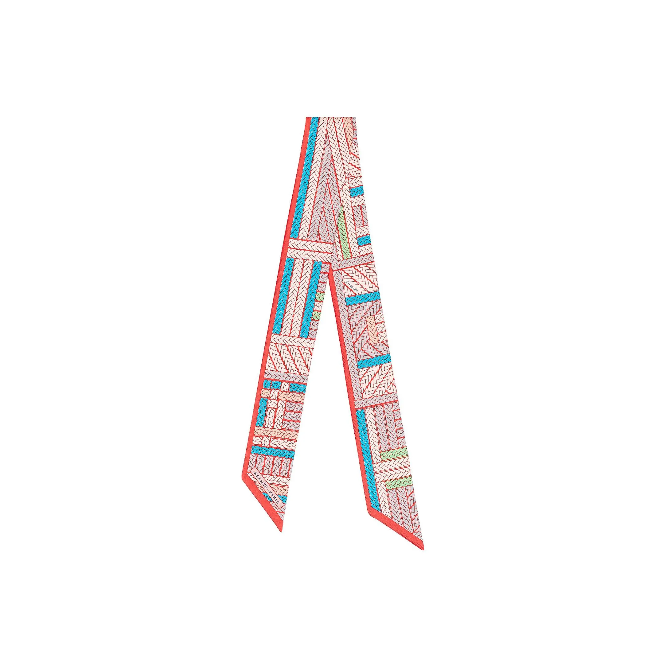 HERMES Twilly Silk Scarves Women's Bright Blue/Garnet Red