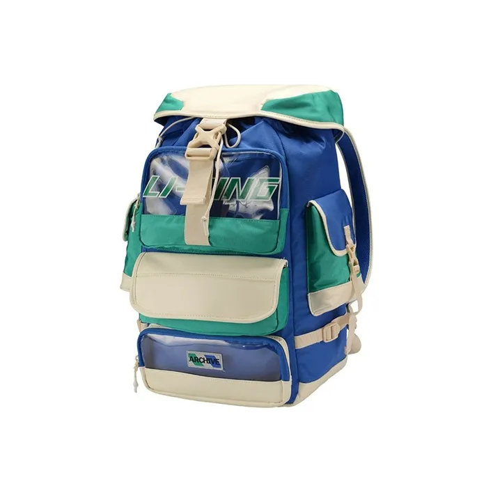 LiNing Sports Fashion Collection Polyester Backpack Regular Unisex Blue Green White