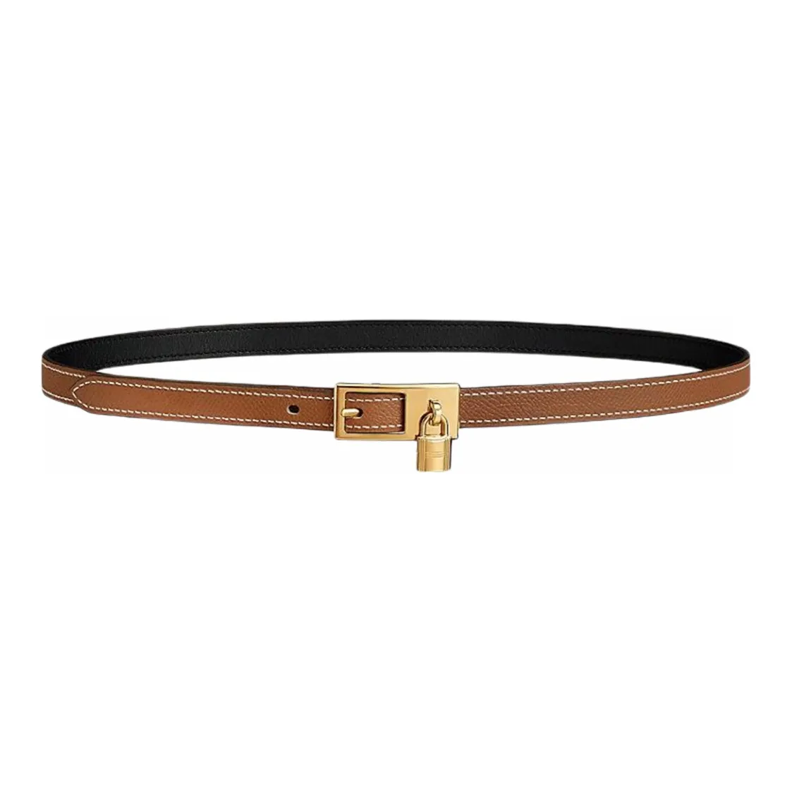 HERMES Lucky Gold Buckle Epsom Calfskin Double Sided Belt Women's Gold Width 1.5CM