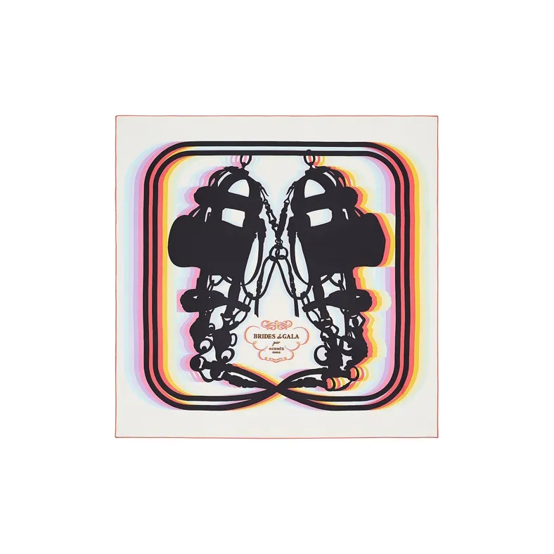HERMES Brides de Gala Шелковые шарфы Унисекс Кремовый Черный Неоново-розовый