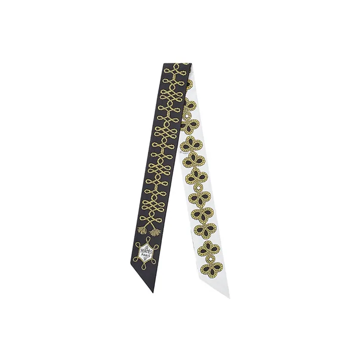 HERMES Small Silk Scarves Women's Black White Gold