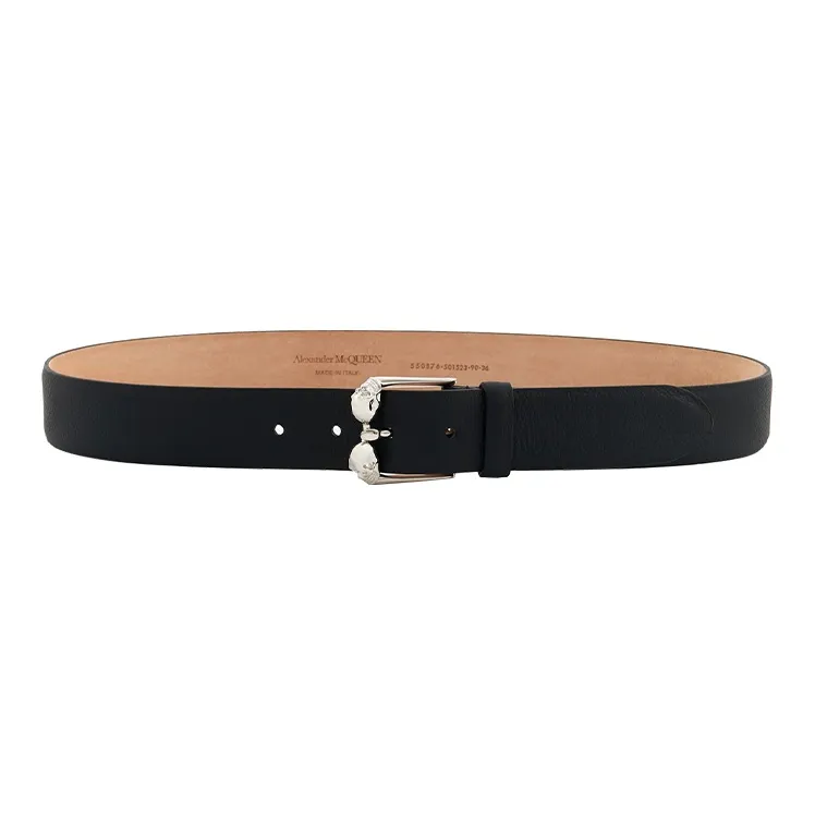 Alexander McQueen Calfskin Leather Belts Unisex Black 