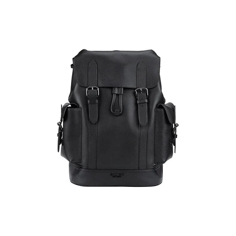 COACH Hudson Pebble Texture Cow Leather Mountaineering Bag Backpack Medium Size Men's Black