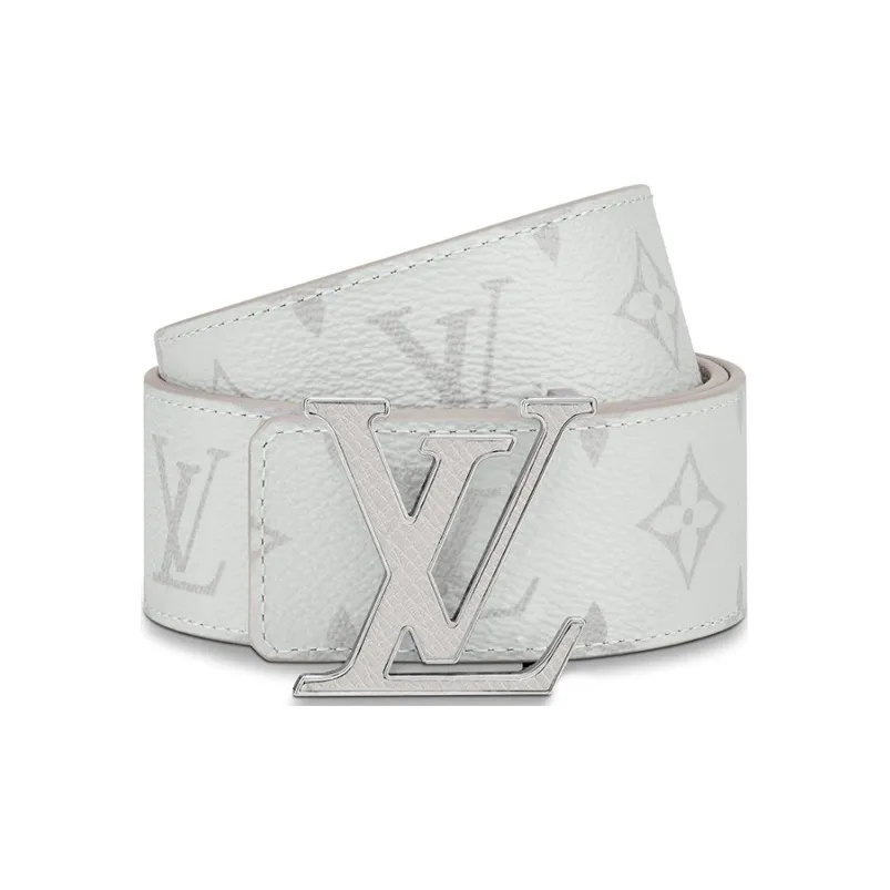 LOUIS VUITTON Cow Leather Canvas Leather Belts Men's White Width 4cm