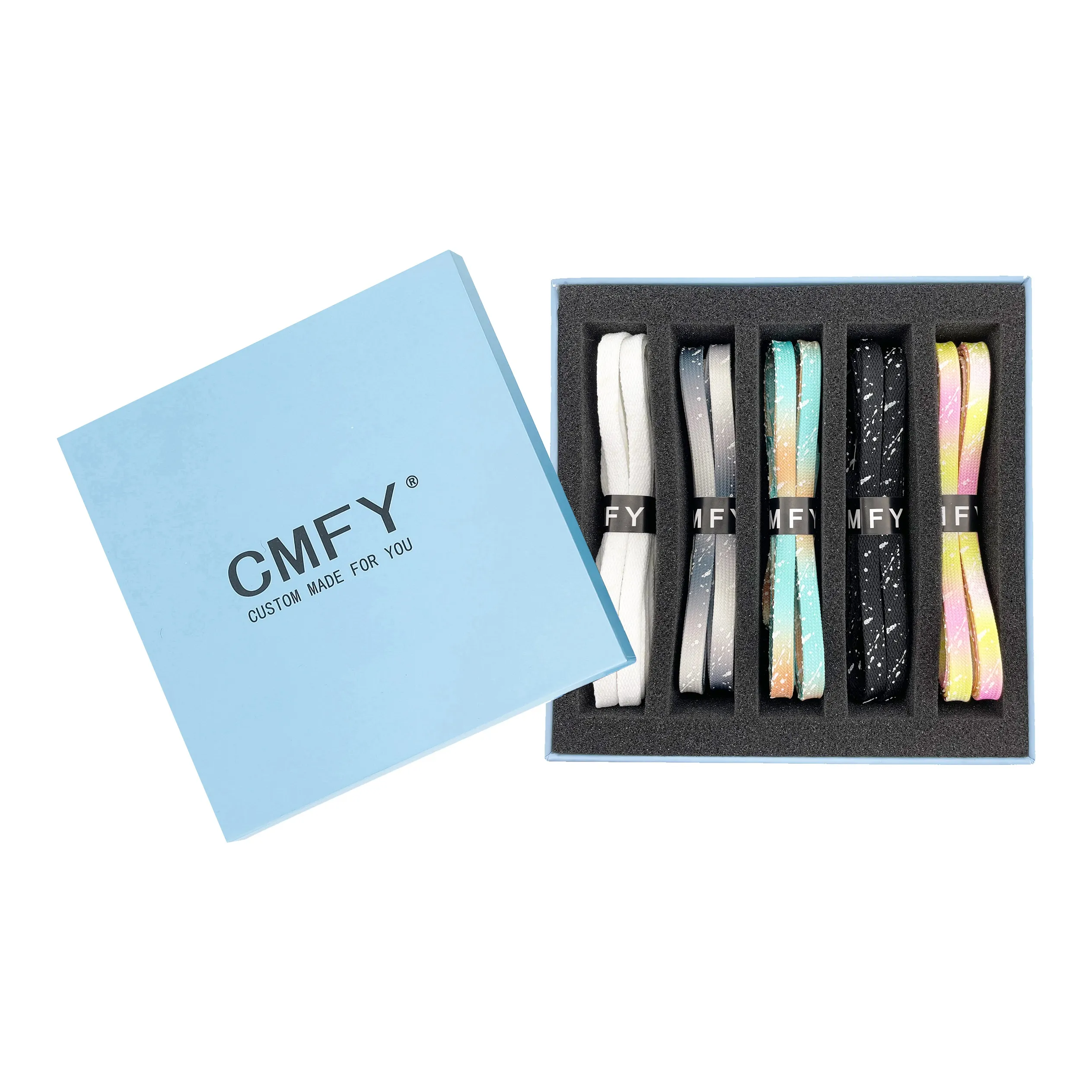 CMFY Shoelaces Unisex Yellow Pink Mint Green Gradient Fluorescent Ink Splatter Shoelace 5 Pack Set