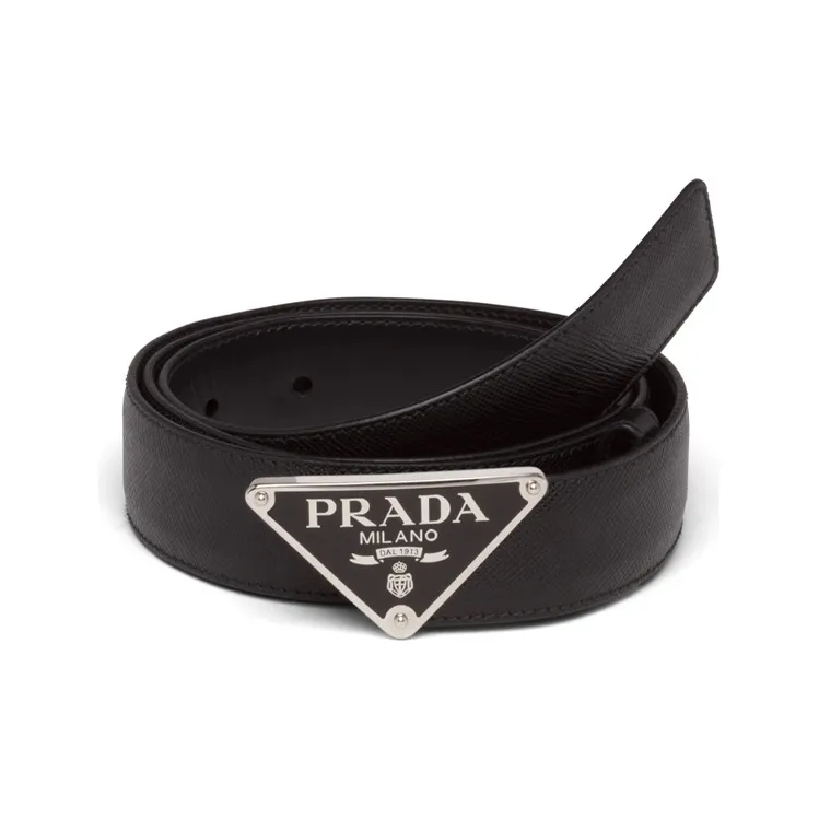 PRADA Leather Belts Unisex Black Width 3CM