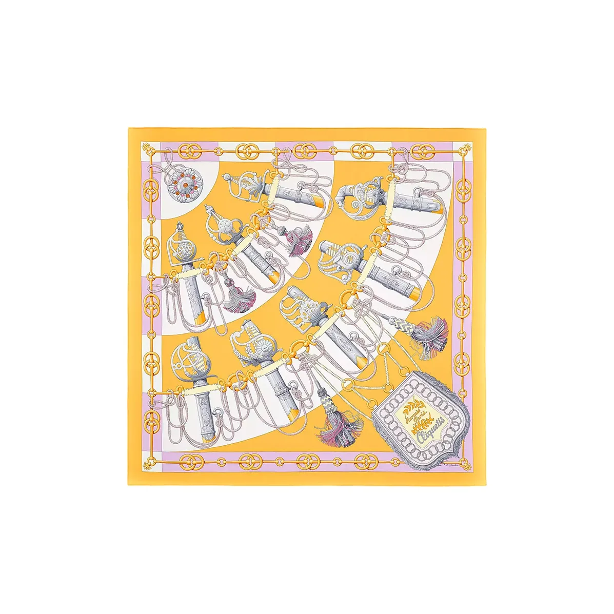 HERMES Silk Scarves Women's Sunlight Yellow/Parmesan Purple