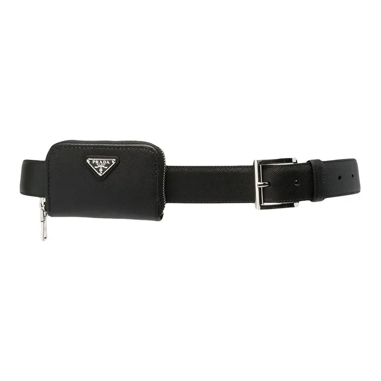PRADA Saffiano Leather Belts Unisex Black 3.3cm