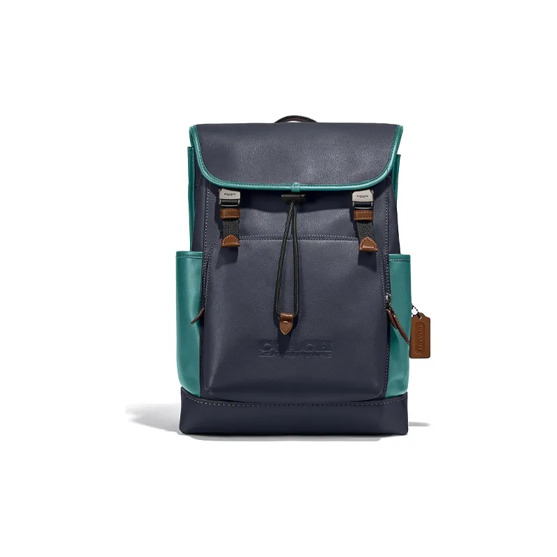 COACH Leather Backpack Tubas Men's Blue Black & Lake Green