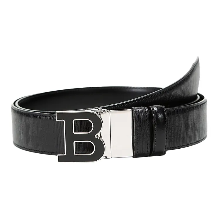 BALLY Однотонный Letter Logo Плавная пряжка Кожаные ремни Мужской Черный Ширина 3,5 см