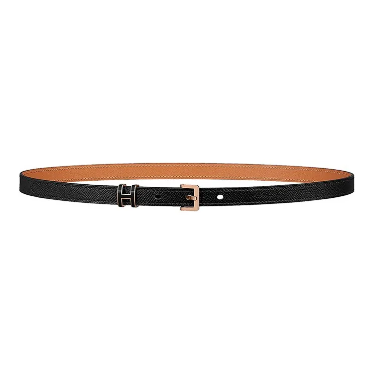 HERMES POP H Collection Cow Leather Thin Belt Women's Black Width 1.5cm