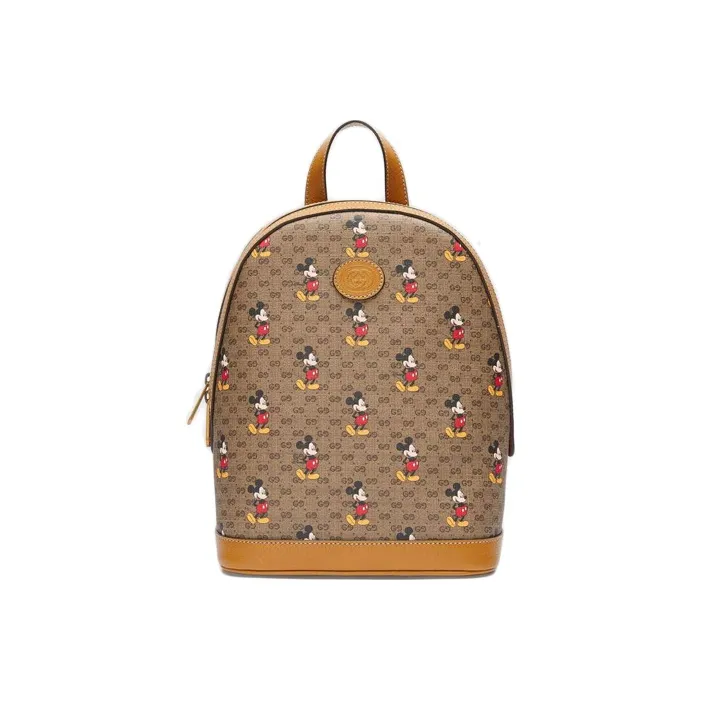 GUCCI X Disney Mickey Mouse Leather Backpack Beige Brown