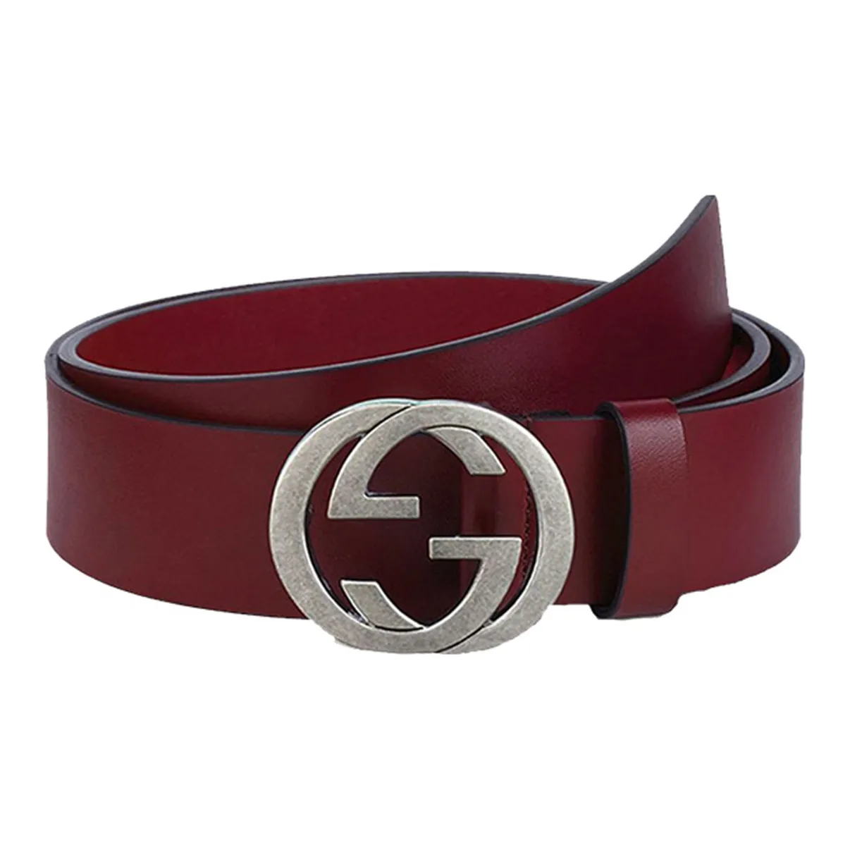 GUCCI Double G With Buckle Cow Leather Belts Men's Red Width  4cm