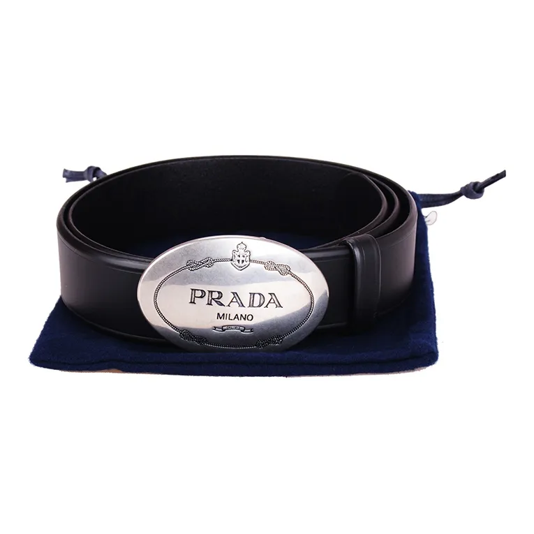 PRADA Cow Leather Belts Men's Black 3.5cm